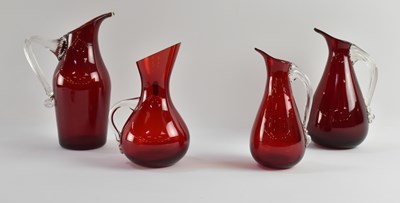Lot WHITEFRIARS; four 1950s ruby red art glass...