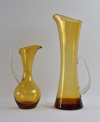 Lot WHITEFRIARS; two 1960s/1970s amber glass jugs,...