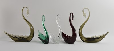 Lot WHITEFRIARS; five mid-century art glass swans...