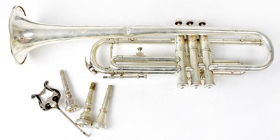 Lot 475 - A cased trumpet, with three mouthpieces.
