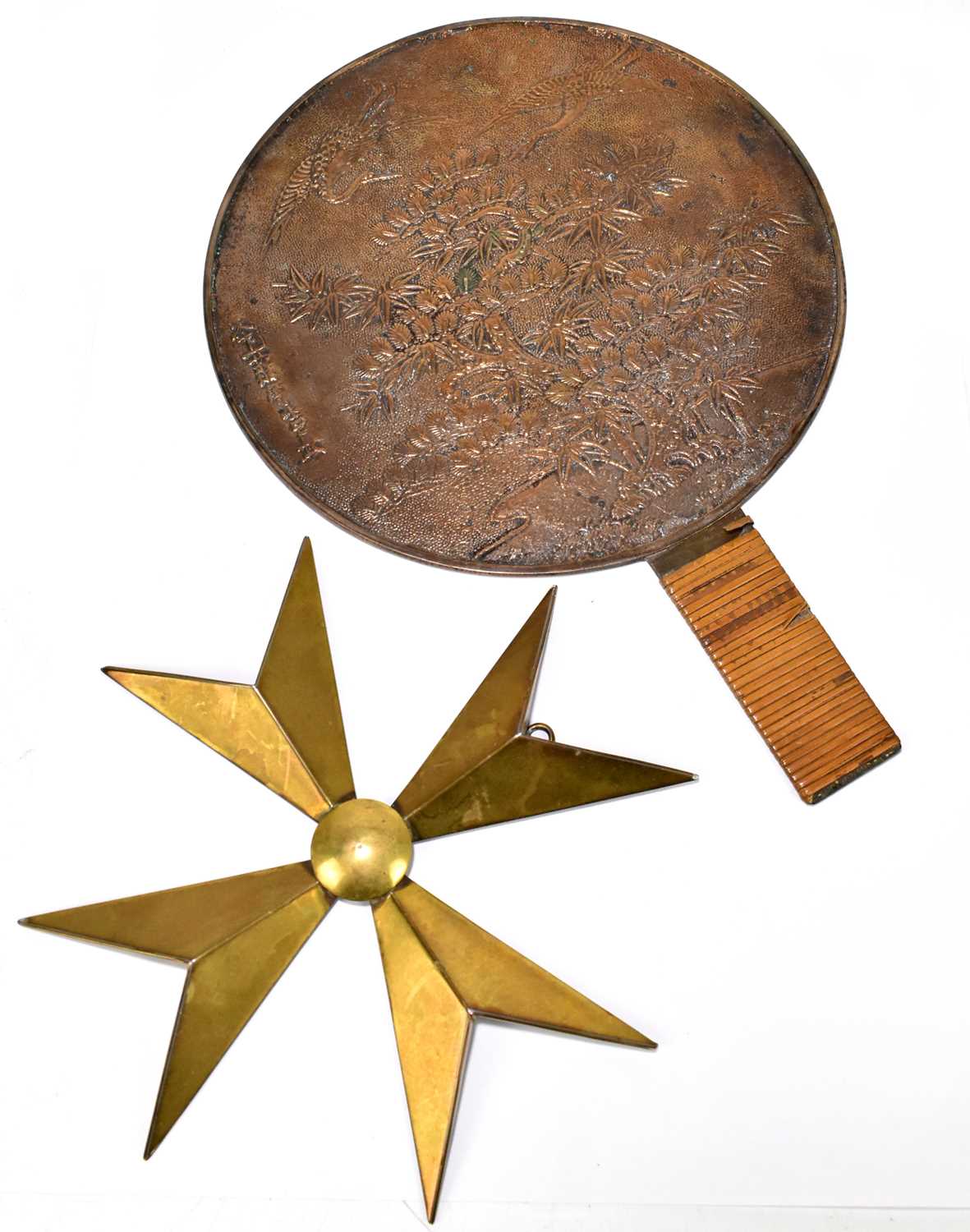 Lot 668 - A Chinese bronze hand mirror with bamboo