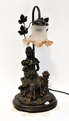 Lot 67 - A bronze-effect resin table lamp in the form...