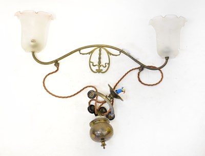 Lot 74 - A brass rise-and-fall ceiling light fitting...