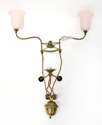 Lot 75 - A brass rise-and-fall ceiling light fitting...