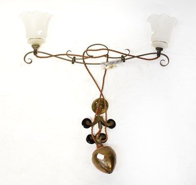 Lot 76 - A brass rise-and-fall ceiling light fitting...