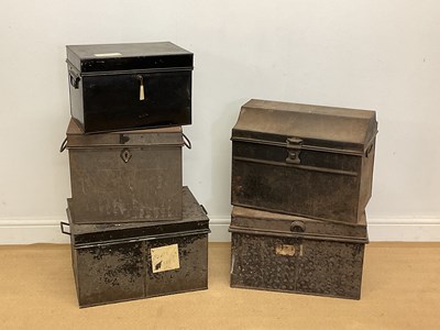 Lot 313 - Five various metal deed boxes, largest 31 x 50...