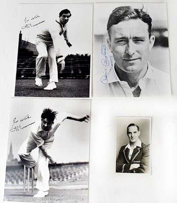 Lot 570 - CRICKET; four signed black and white...