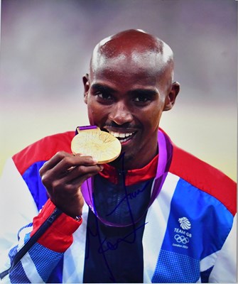 Lot 637 - MO FARRAH; four signed colour photographs (4).