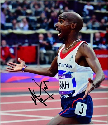 Lot 638 - MO FARRAH; three signed colour photographs (3).