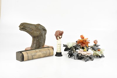 Lot 338 - An Oriental carved hardstone floral wreath,...
