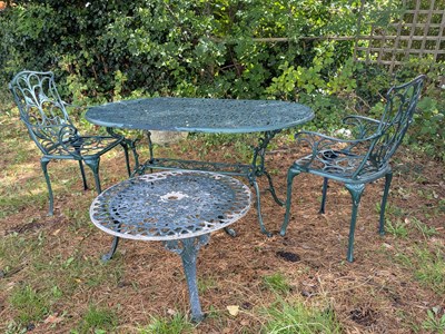 Lot 235 - A green painted aluminium garden table and two...