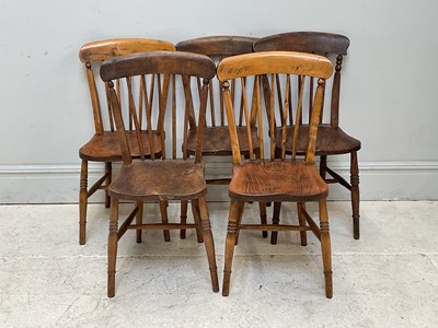 Lot 162 - Five late 19th century beech country kitchen...
