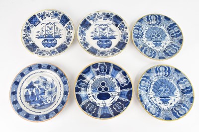 Lot 1696 - Six 18th century tin glazed earthenware Delft...