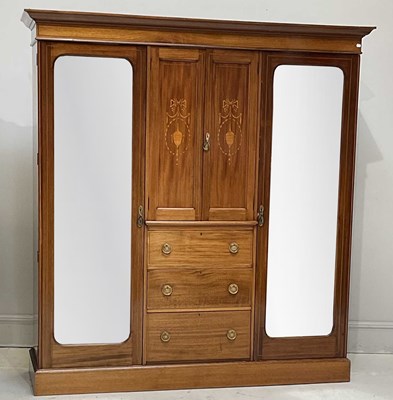 Lot 249 - An Edwardian inlaid mahogany wardrobe, with a...