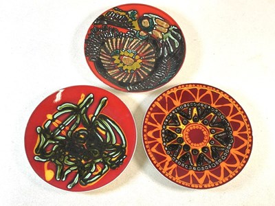 Lot 356 - POOLE POTTERY; three shape 5 Delphis chargers,...