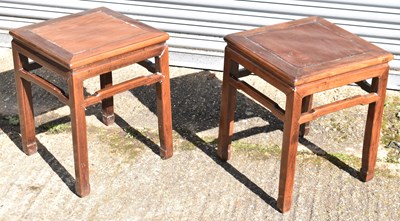 Lot 59 - A pair of Chinese hardwood square side tables,...