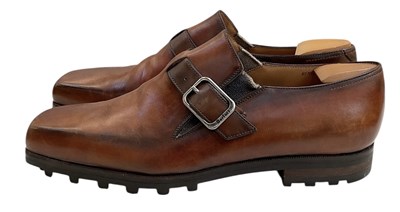 Lot 464 - BERLUTI; a pair of brown leather shoes, size 10.