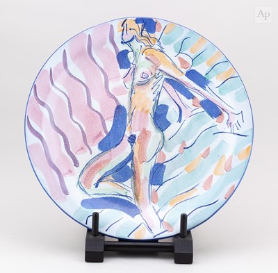 Lot 756 - A large tin glazed earthenware platter...