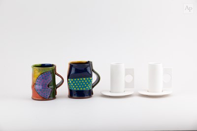 Lot 414 - JOHN POLLEX (born 1941); a pair of slipware...