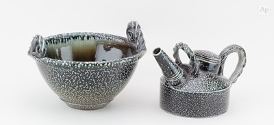 Lot 169 - ANTHONY DIX; a salt glazed teapot, impressed...