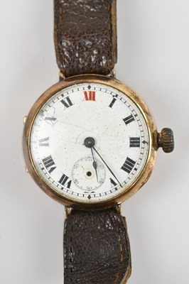 Lot 575 - AMEX; a 9ct gold cased trench style wristwatch,...
