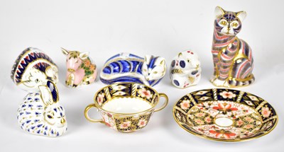 Lot 404 - ROYAL CROWN DERBY; six animal form paperweights