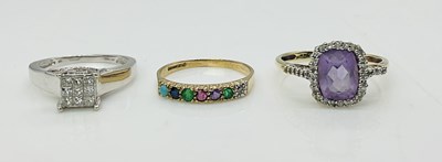 Lot 574 - Three 9ct yellow gold rings, including a...