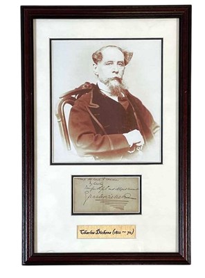 Lot CHARLES DICKENS; his signature on a short note,...