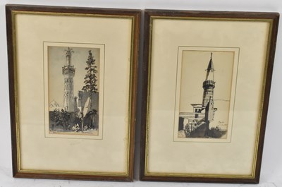 Lot 182 - FSL; two ink and watercolour drawings of Cairo,...