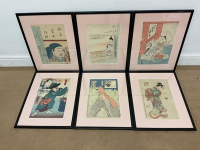 Lot 35 - Eight framed and glazed Japanese woodblock...