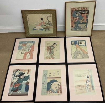 Lot 35 - Eight framed and glazed Japanese woodblock...