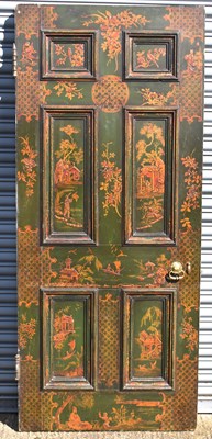 Lot 1 - A green painted chinoiserie decorated door of...