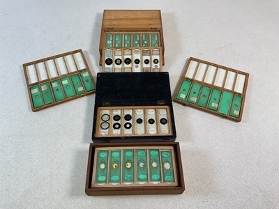 Lot 211 - Five boxed sets of prepared microscope slides,...