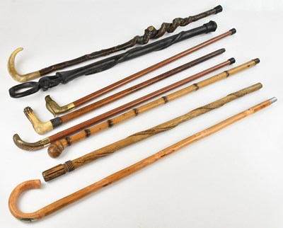 Lot 307 - A collection of walking sticks, including a...