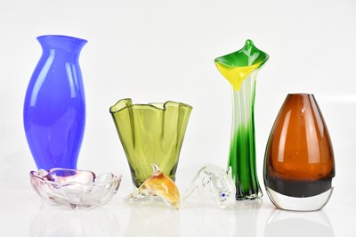 Lot 1968 - A collection of coloured glass including vases,...