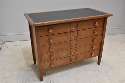 Lot 44 - A pine five drawer plan chest, height 94cm,...