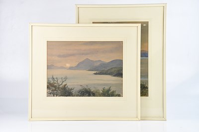 Lot 498 - W J RUSH; two watercolours, both lake scenes,...