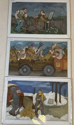 Lot 540 - V G EDNEY; a set of three gouaches, 'Harvest...