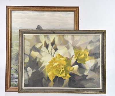 Lot 1193 - J GOODALL; oil on board, mountainous landscape,...