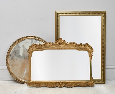 Lot 29 - Three gilt framed wall mirrors, largest 100 x...