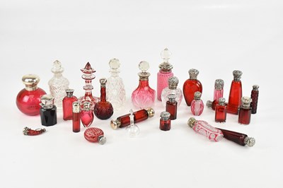 Lot 1773 - A collection of cranberry glass scent bottles...