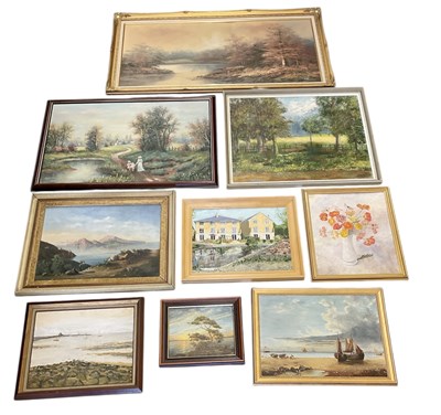 Lot 220 - Nine assorted modern oils comprising a large...