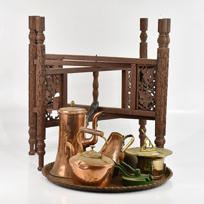 Lot 422 - An Eastern copper folding table, together with...