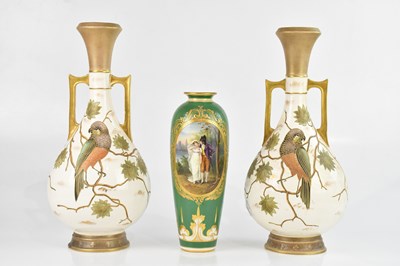 Lot 1713 - A pair of Continental twin handled vases...