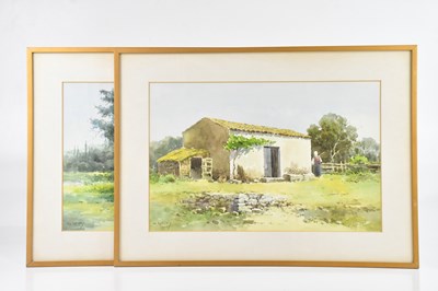 Lot 1095 - UNATTRIBUTED; a pair of watercolours, barn and...