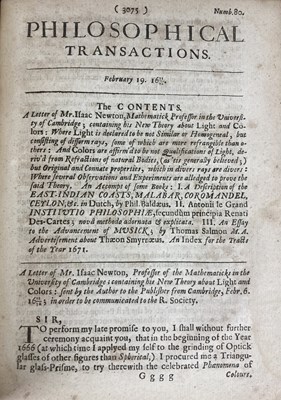 Lot 27 - SIR ISAAC NEWTON; PHILOSOPHICAL TRANSACTIONS...