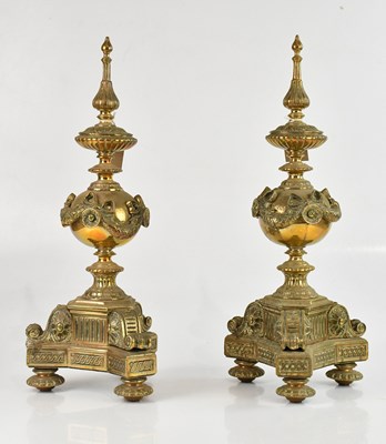 Lot 427 - A pair of large brass garnitures with foliate...