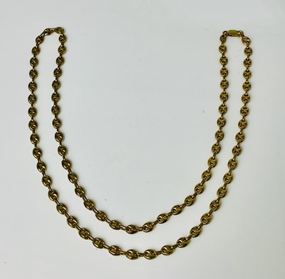 Lot 588 - A 9ct yellow gold fancy link chain, length...