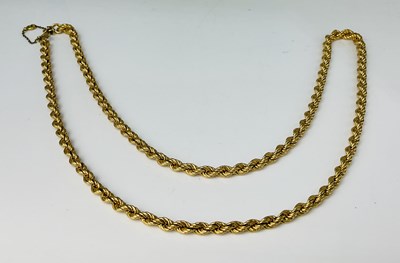 Lot 676 - A 9ct yellow gold rope twist chain, length...