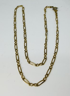 Lot 683 - A 9ct yellow gold open flat link chain, length...
